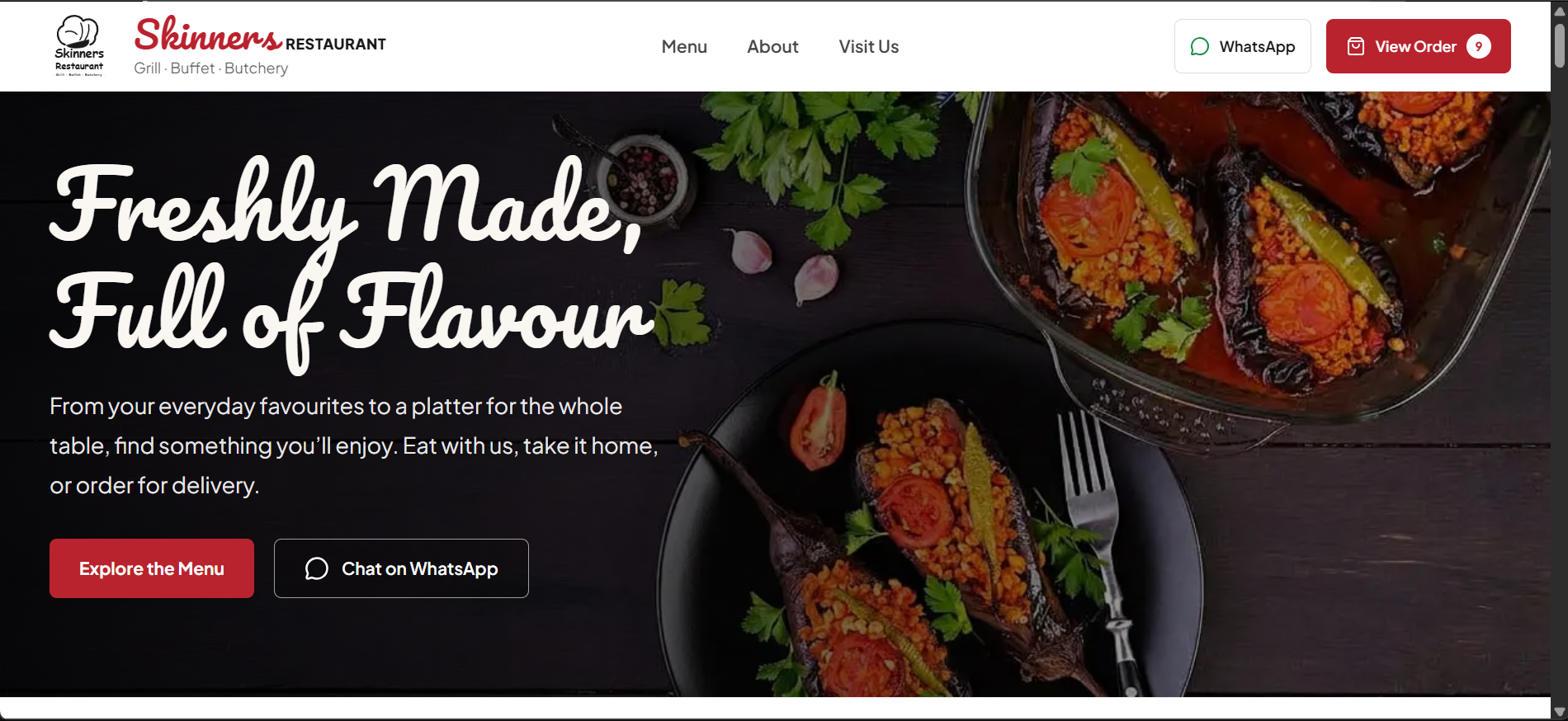 Skinner's Restaurant website screenshot